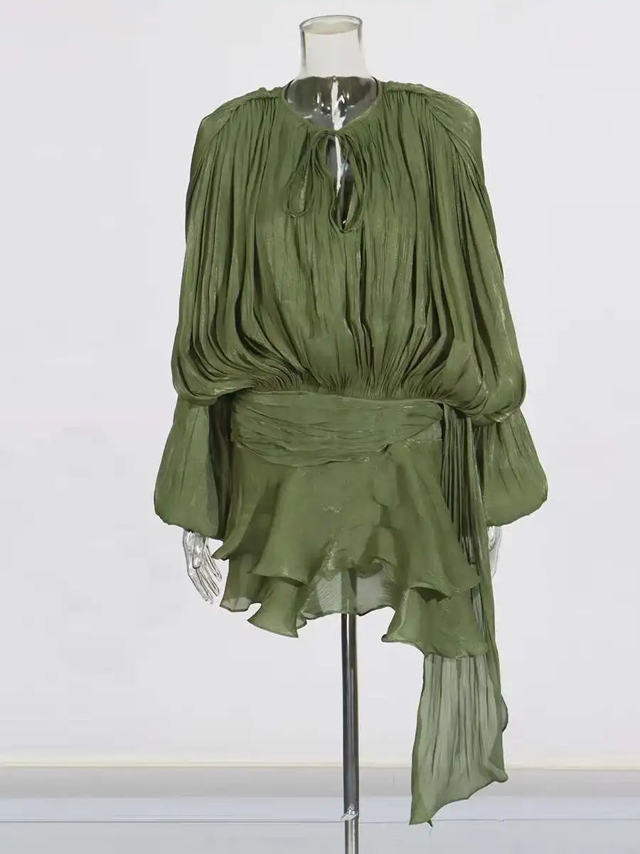 Sweet Lace-Up V-Neck Mini Dress