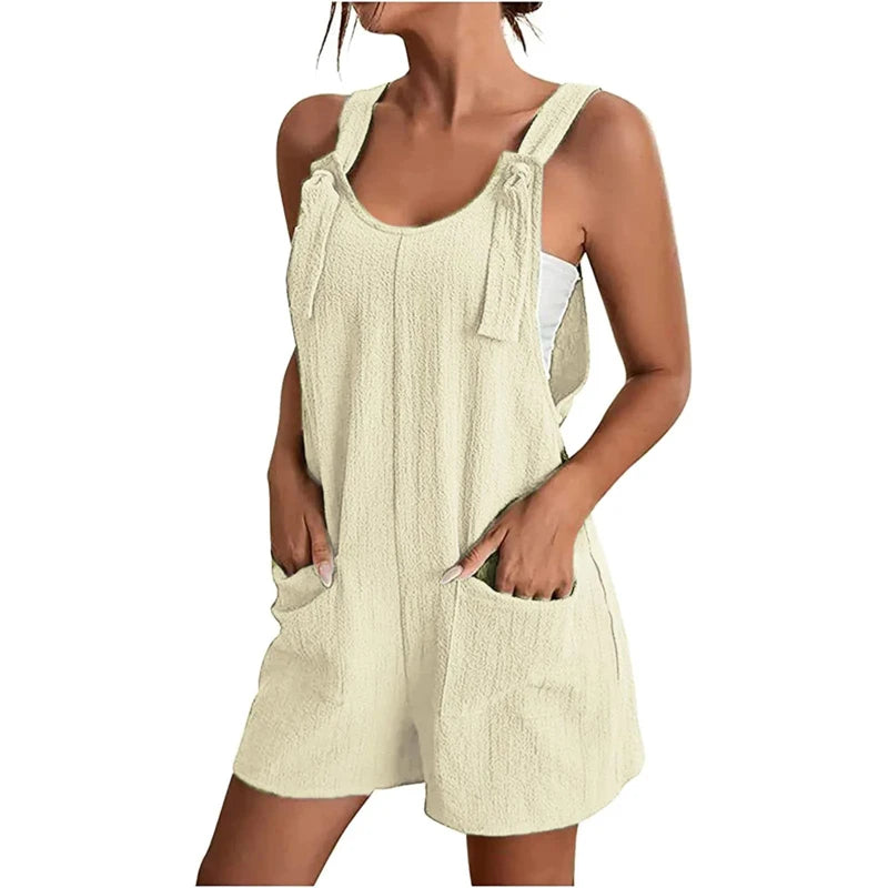 Chic Sleeveless Short Overalls with Pockets