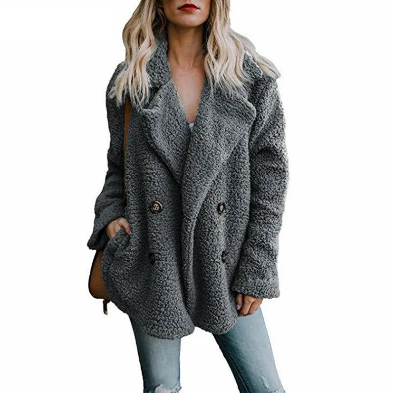 Women's Long Sleeve Faux Fur Teddy Jacket