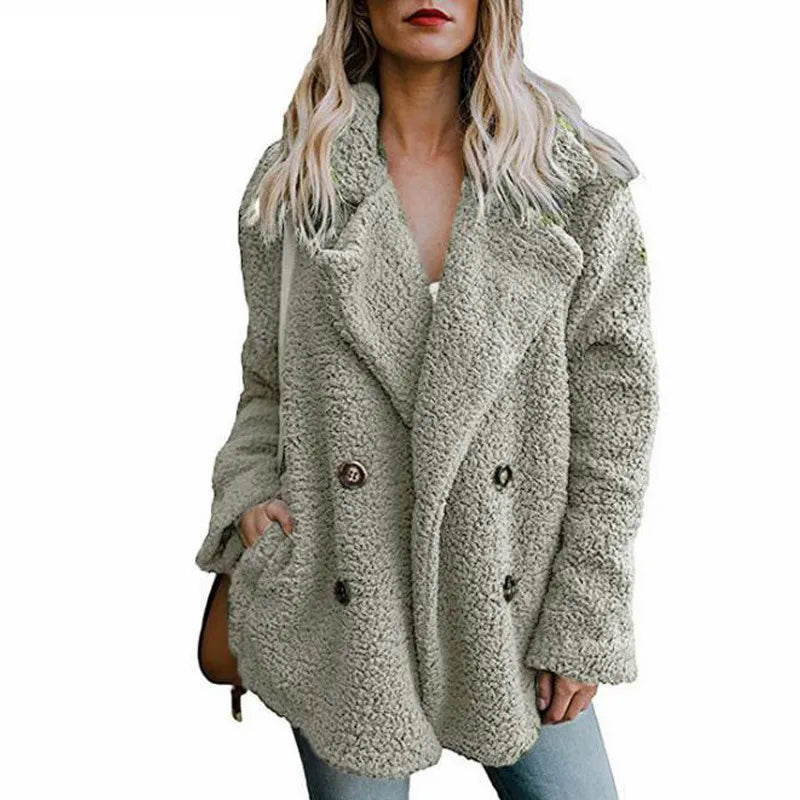 Women's Long Sleeve Faux Fur Teddy Jacket