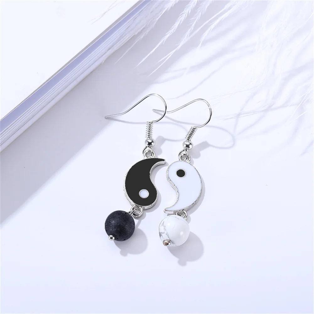 Drip Oil Yin and Yang Drop Earrings