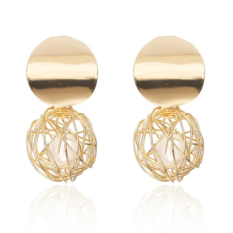 Geometric Earrings Woven Ball Pearl Earrings