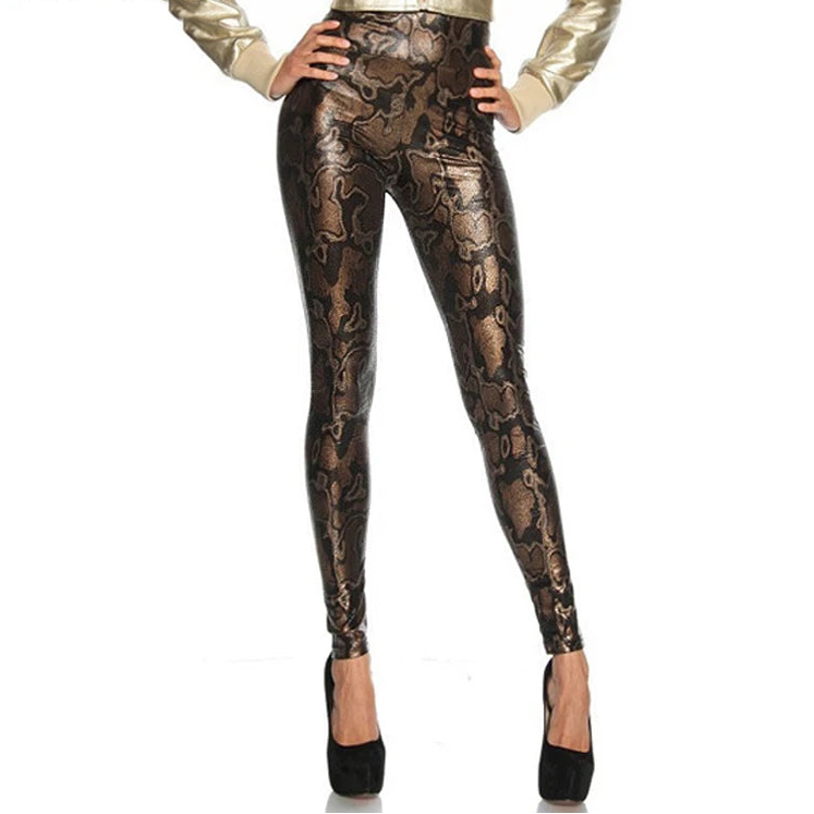 Casual Snake Print Leather Leggings