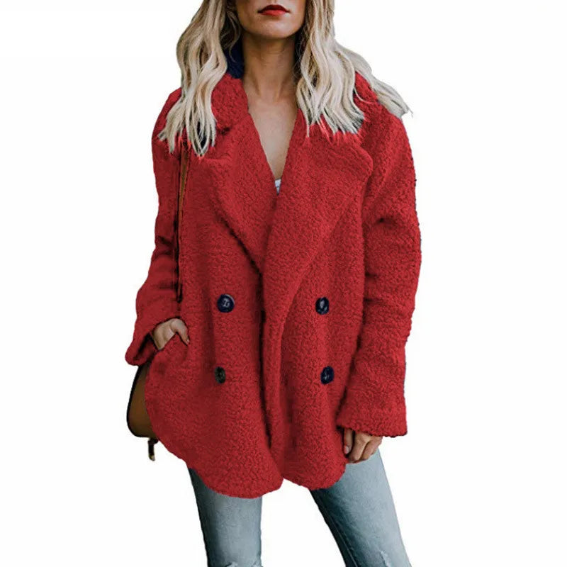 Women's Long Sleeve Faux Fur Teddy Jacket