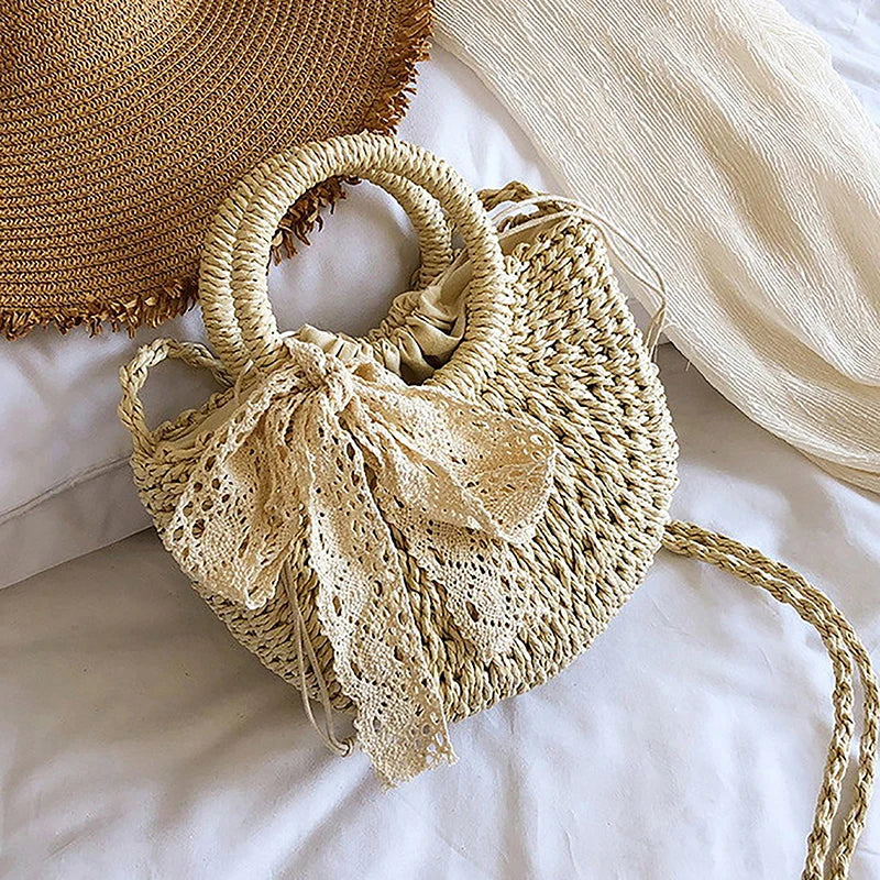 Handmade Rattan Half-Moon Bag