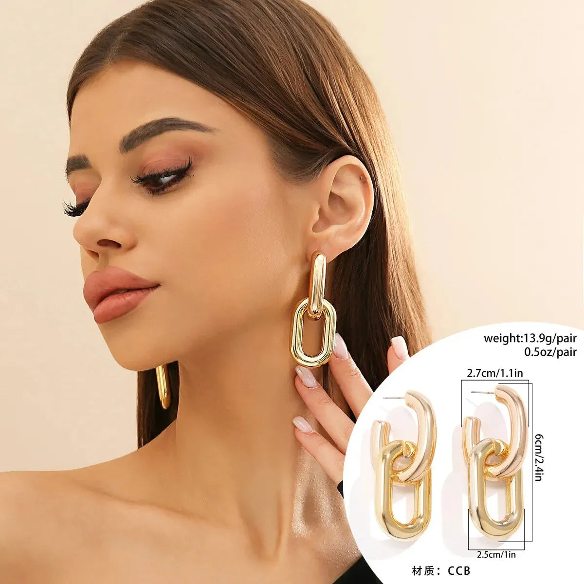 Vintage  Geometric U-Shape Link Drop Earrings