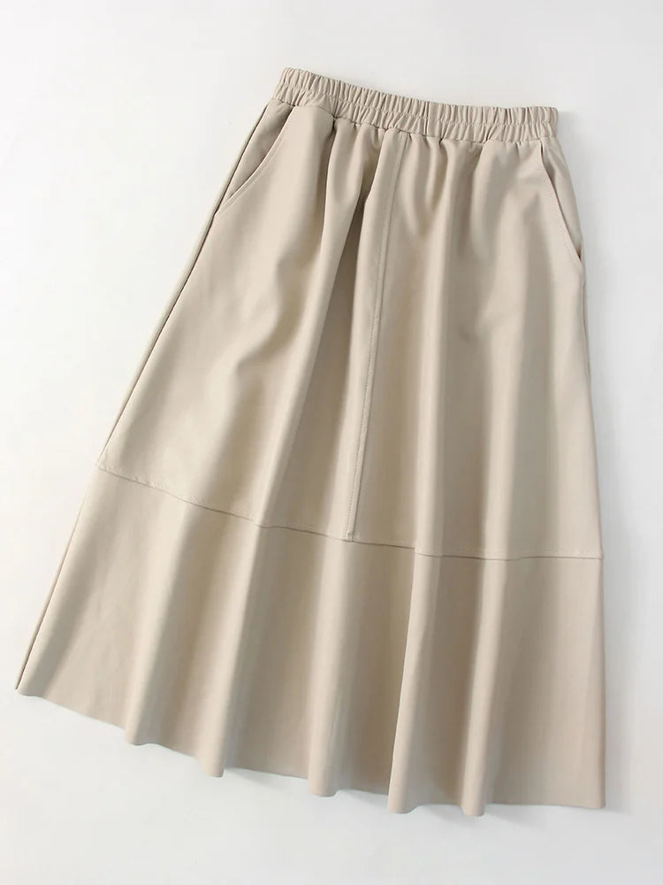 PU Leather Knee-Length Skirt