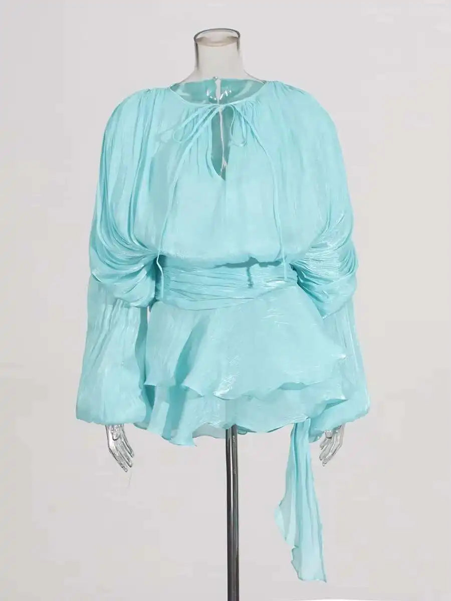 Sweet Lace-Up V-Neck Mini Dress