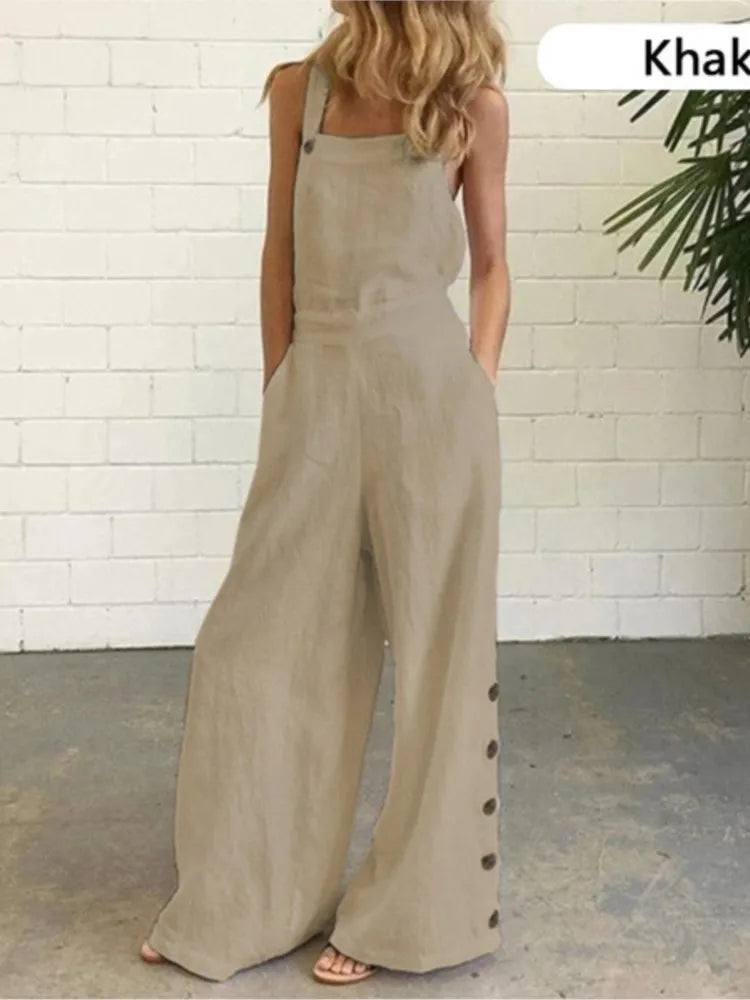 Wide Leg Side Button Jumpsuit