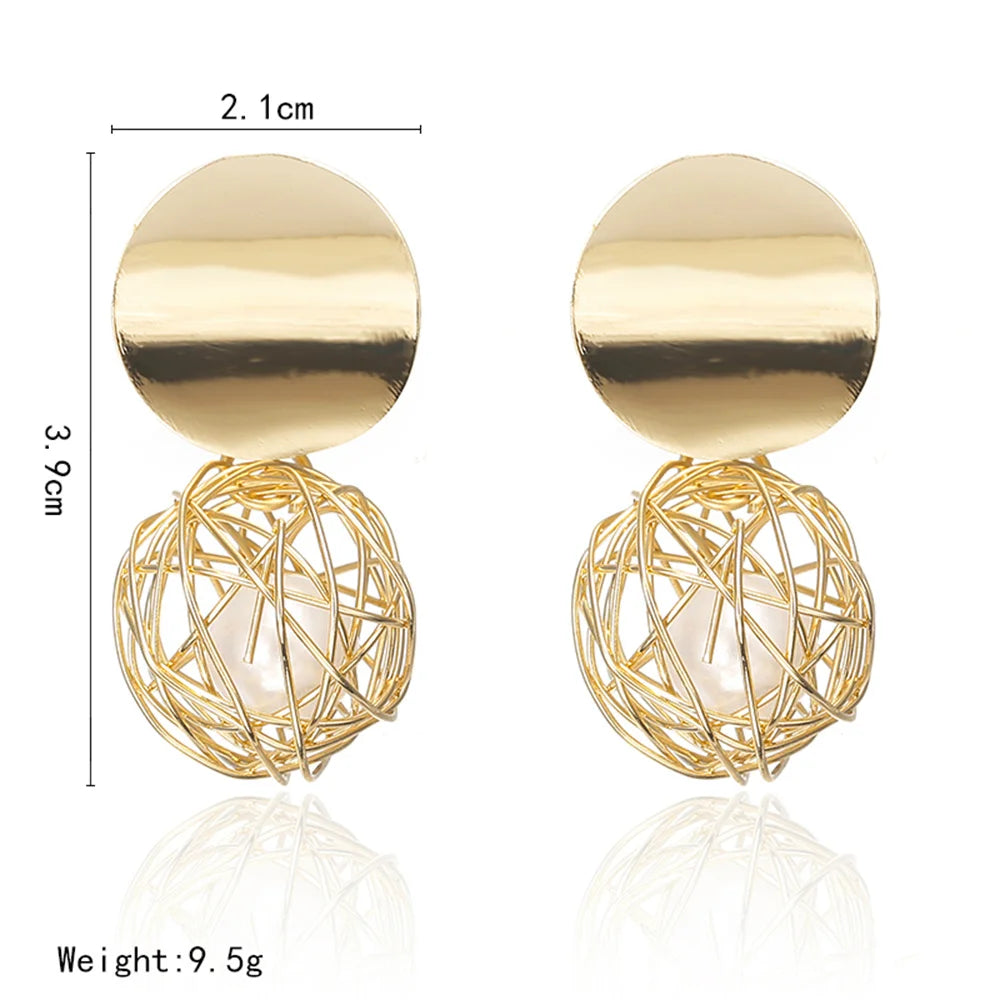 Geometric Earrings Woven Ball Pearl Earrings