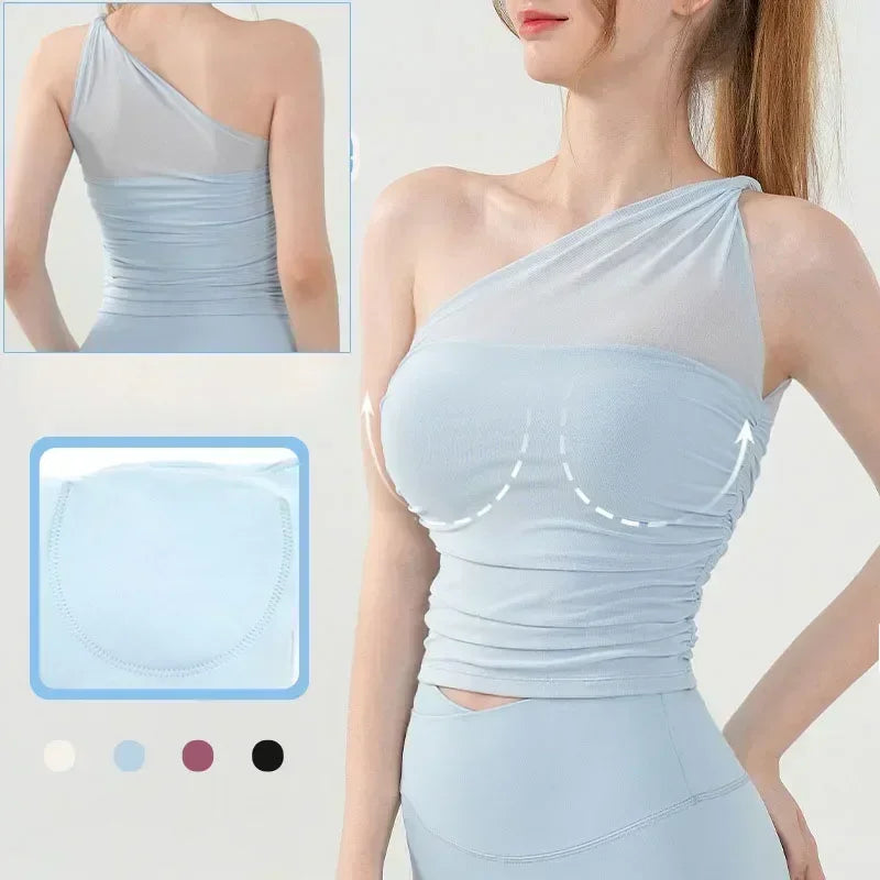 Sexy One-Shoulder Push-Up Sports Bra for Women