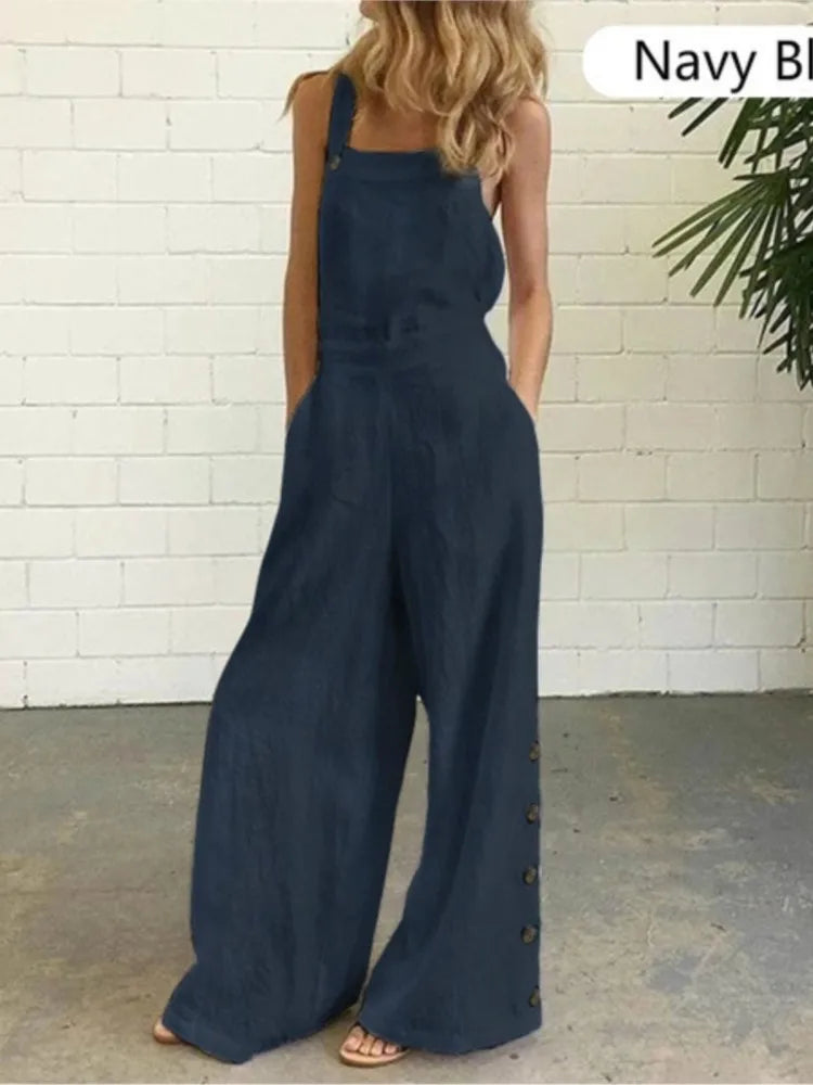 Wide Leg Side Button Jumpsuit