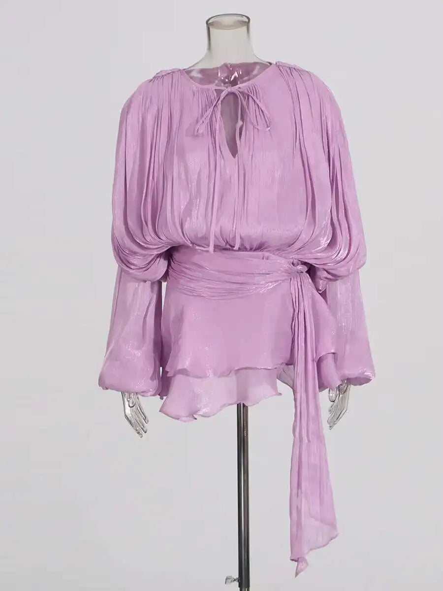 Sweet Lace-Up V-Neck Mini Dress