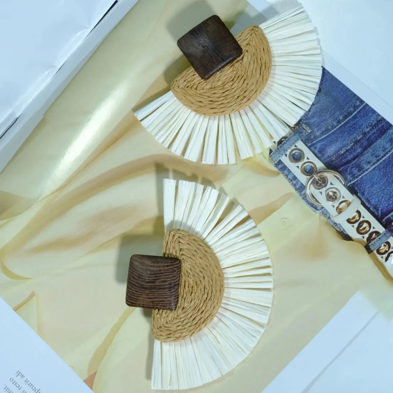 Rattan Raffia Tassel Pendant Earrings