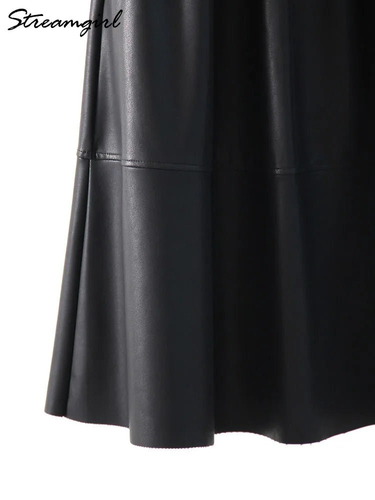 PU Leather Knee-Length Skirt
