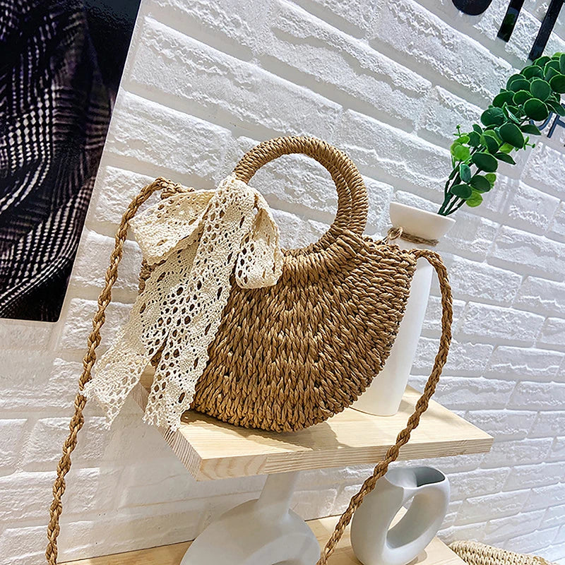 Handmade Rattan Half-Moon Bag