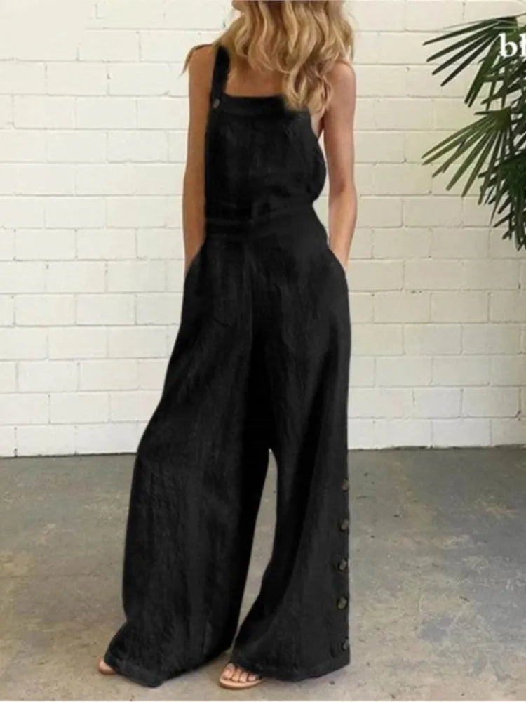 Wide Leg Side Button Jumpsuit