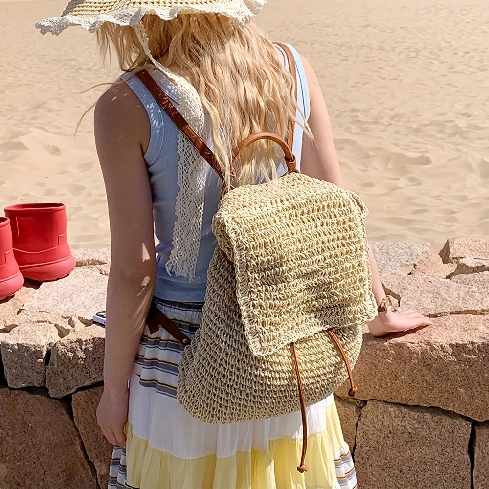 Versatile Large Woven Beach Backpack