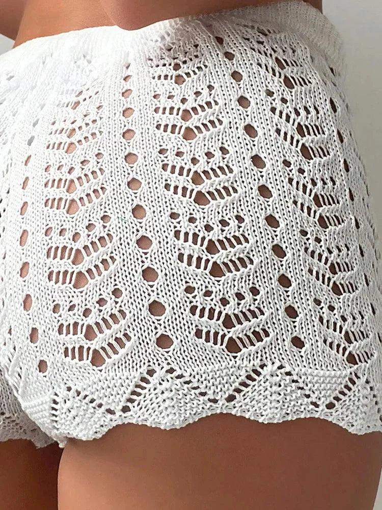 Trendy Open Waist Drawstring Knit Shorts