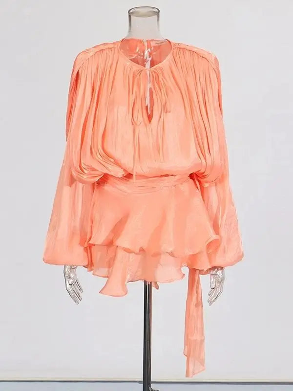 Sweet Lace-Up V-Neck Mini Dress