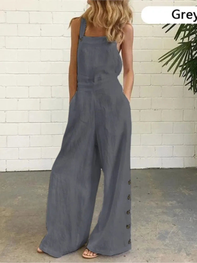 Wide Leg Side Button Jumpsuit
