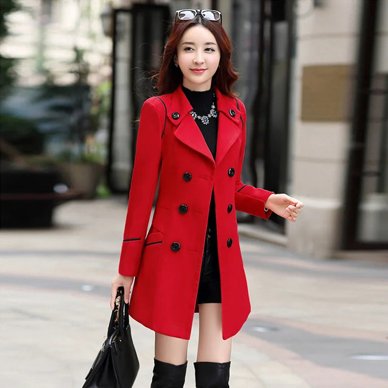 Elegant Office Solid Long Trench Coat