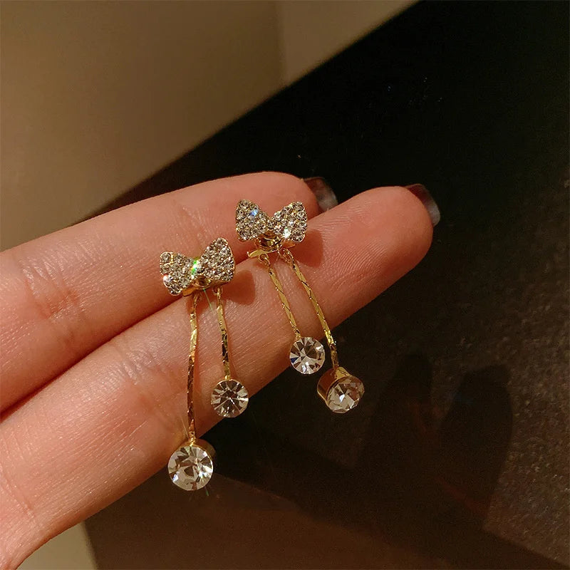Korean Rhinestone Flower Drop Earrings
