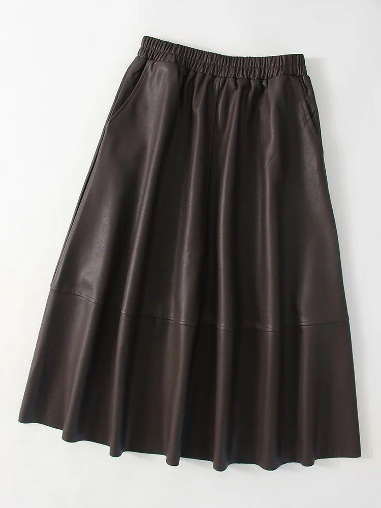 PU Leather Knee-Length Skirt