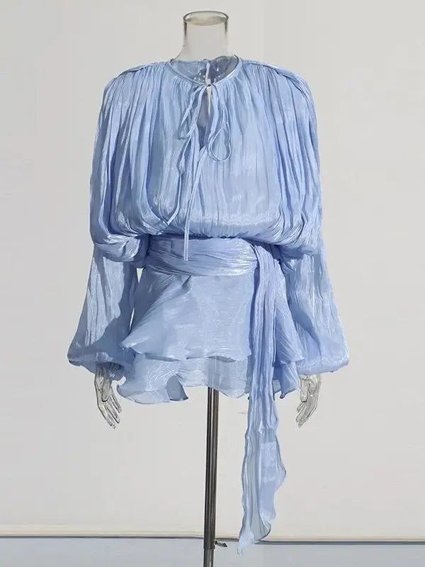 Sweet Lace-Up V-Neck Mini Dress