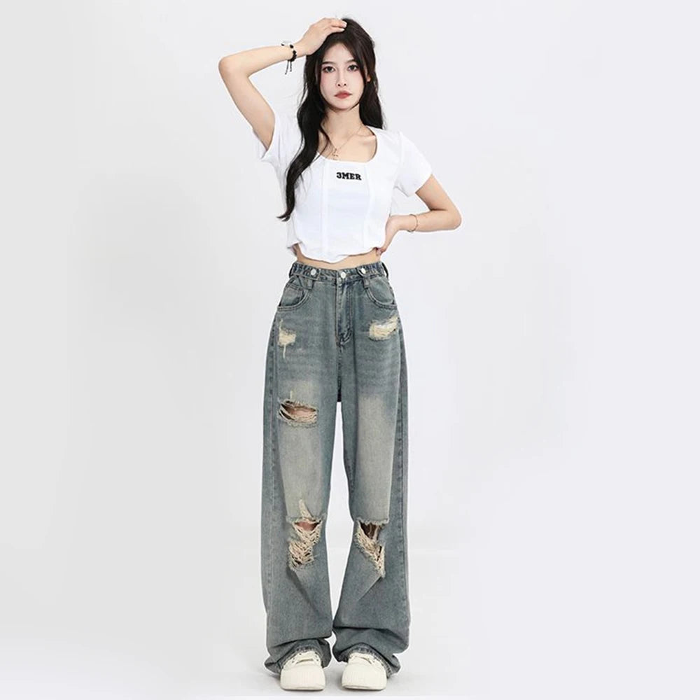 Retro High Waist Wide Leg Jeans for Women