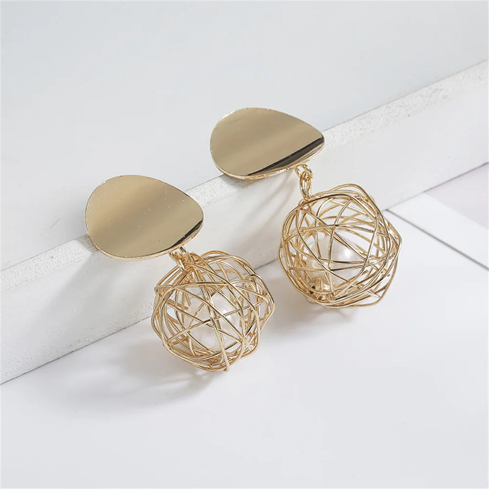 Geometric Earrings Woven Ball Pearl Earrings