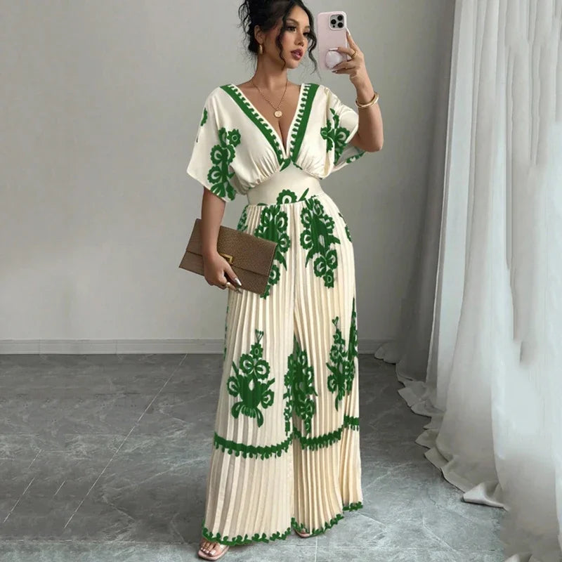 Printed Jumpsuit V Neck