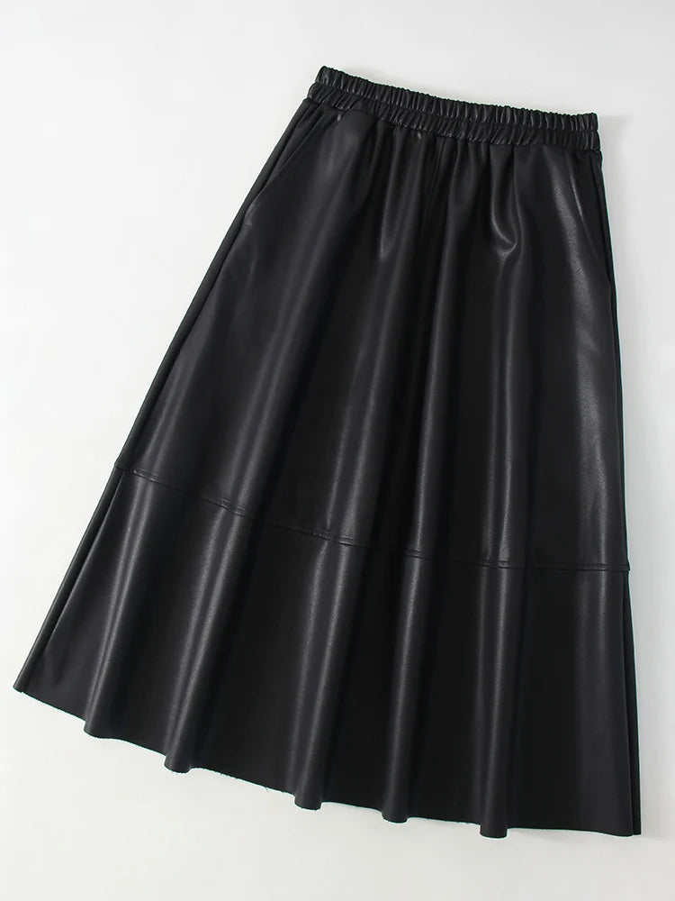 PU Leather Knee-Length Skirt