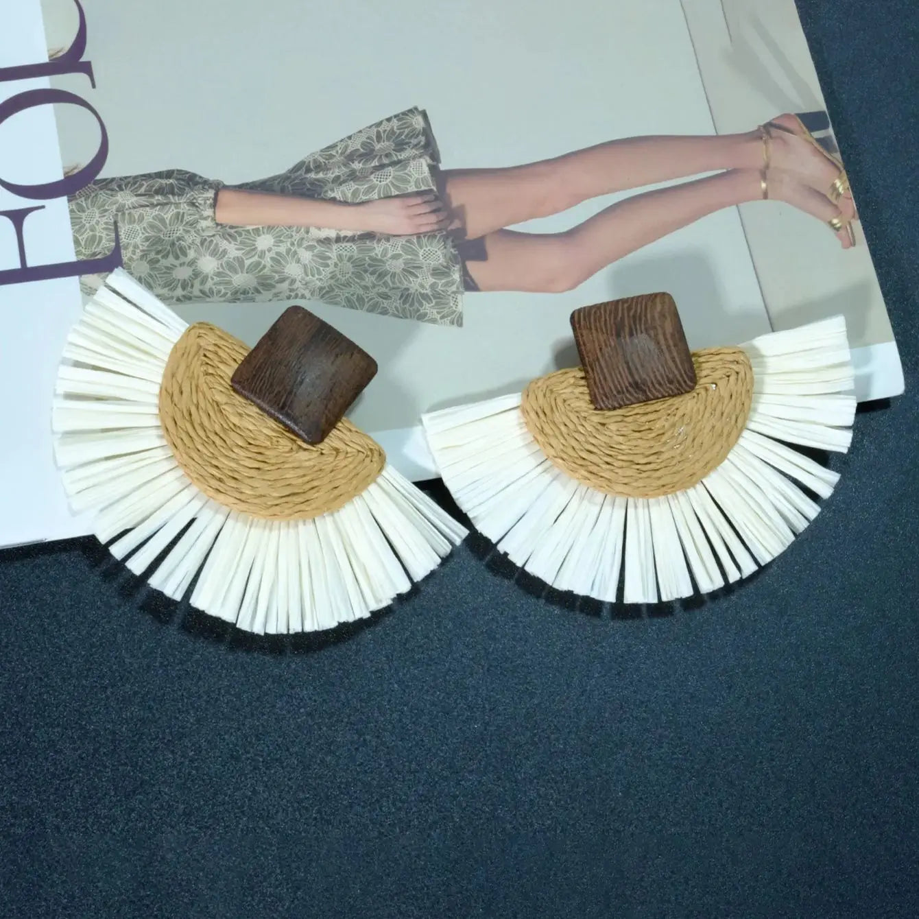 Rattan Raffia Tassel Pendant Earrings