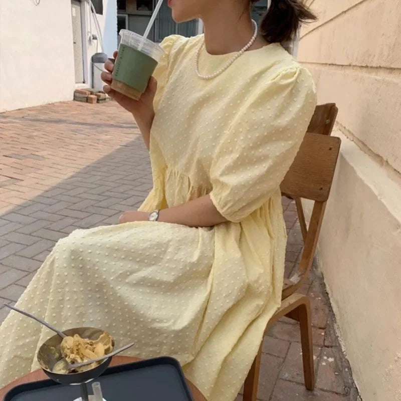 Puff Short Sleeve Long Dress