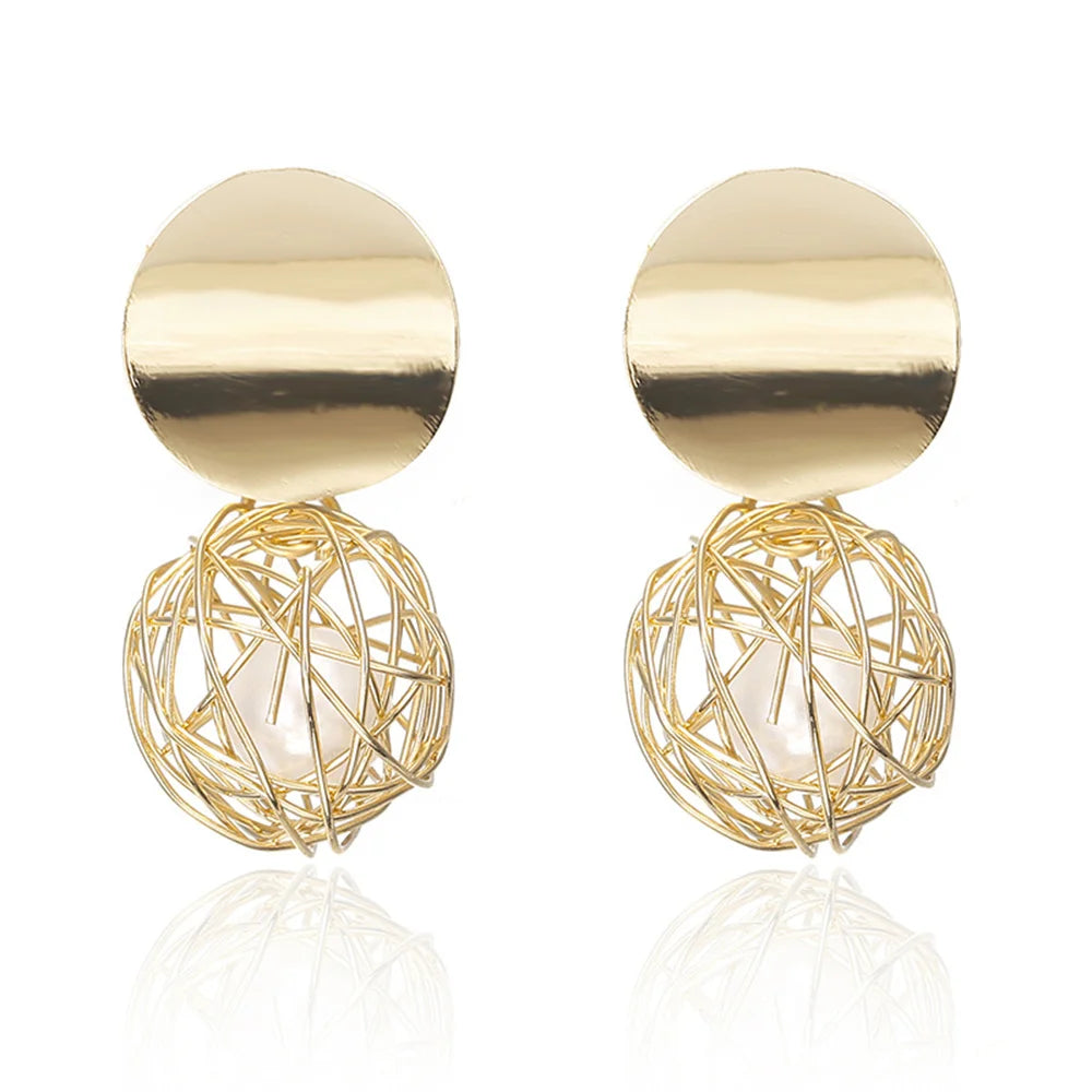 Geometric Earrings Woven Ball Pearl Earrings