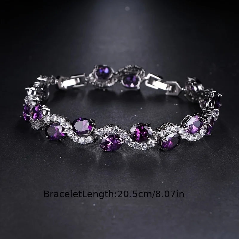Purple Cubic Zircon Crystal Bracelet