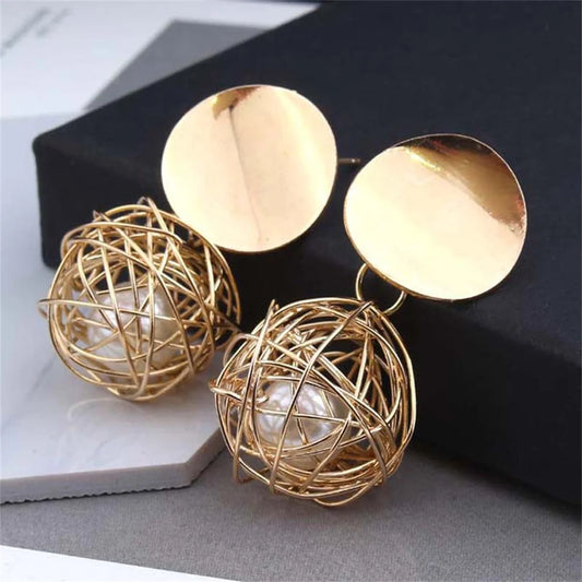 Geometric Earrings Woven Ball Pearl Earrings