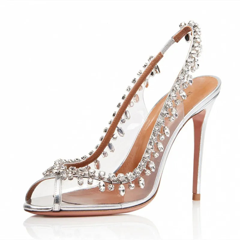 Glam Diamond Pointed Open Toe Heels