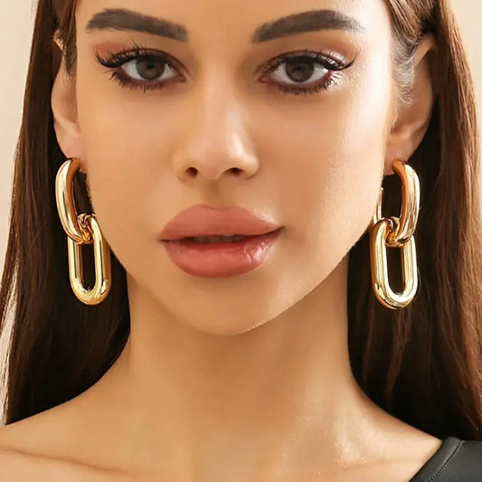 Vintage  Geometric U-Shape Link Drop Earrings
