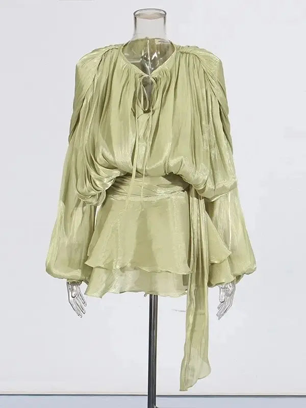 Sweet Lace-Up V-Neck Mini Dress