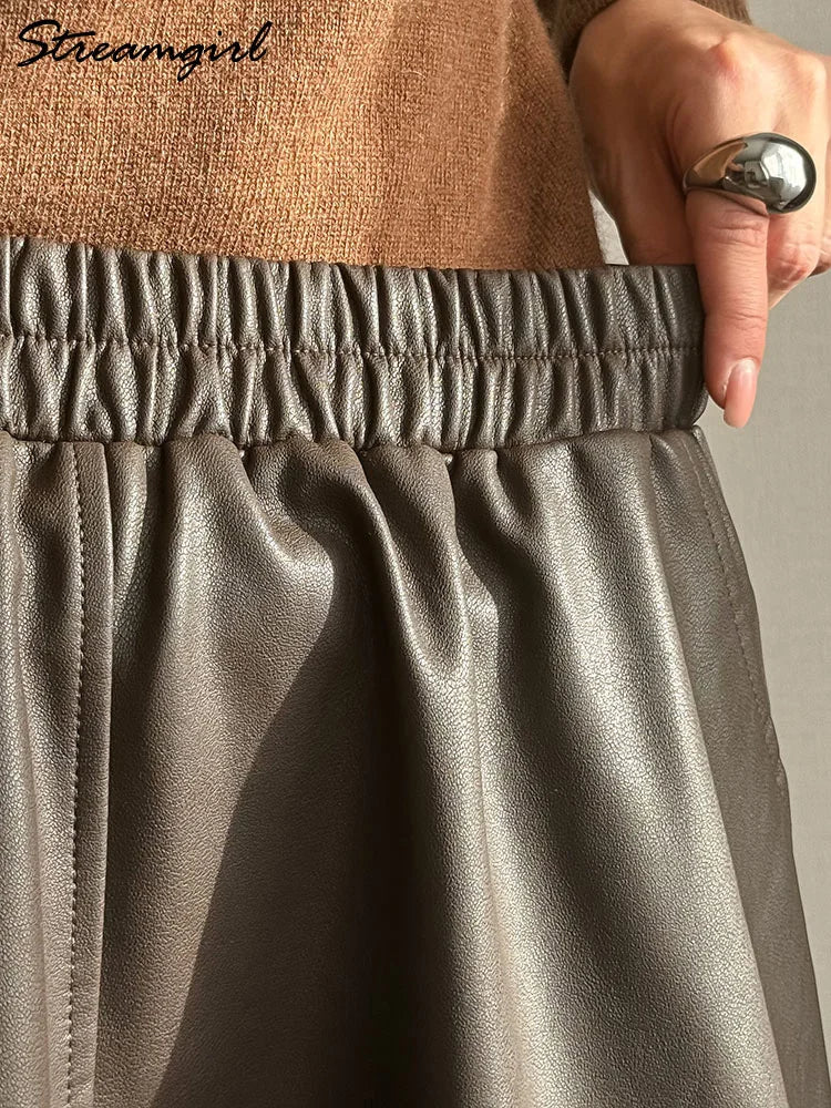 PU Leather Knee-Length Skirt