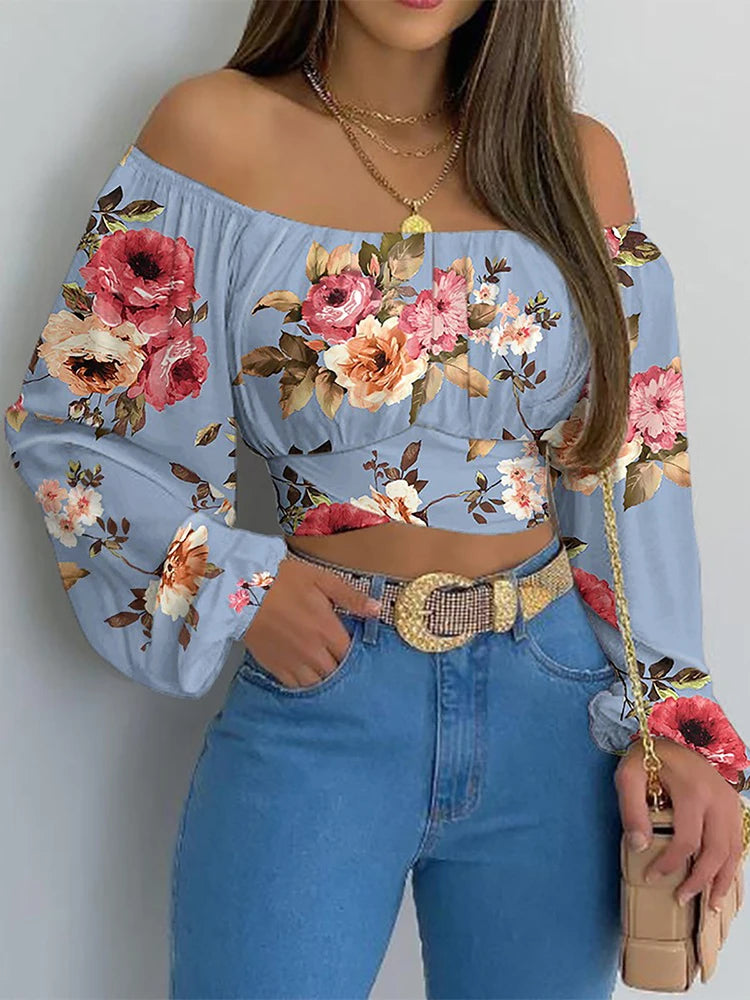 Elegant Long Sleeve Crop Blouse