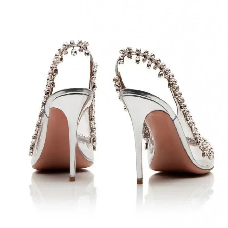 Glam Diamond Pointed Open Toe Heels