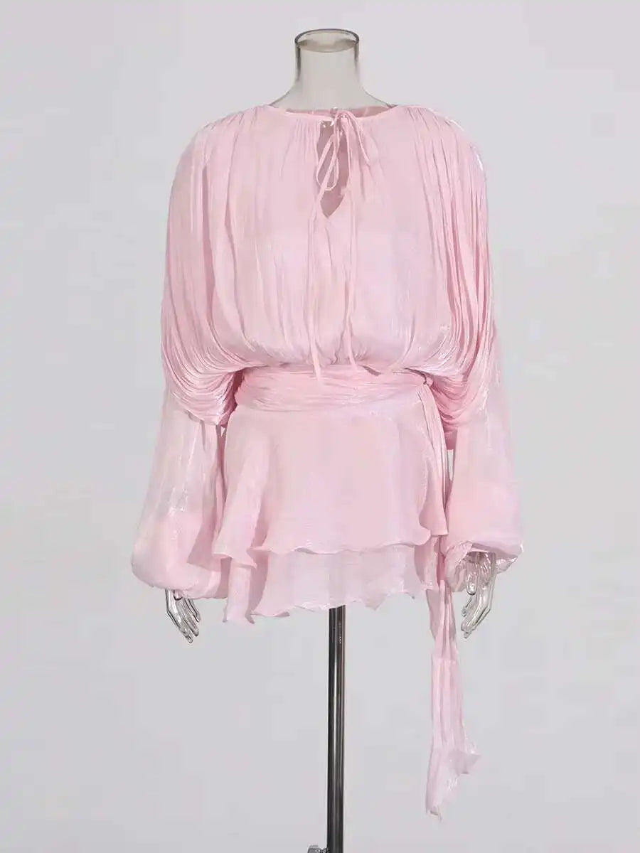 Sweet Lace-Up V-Neck Mini Dress