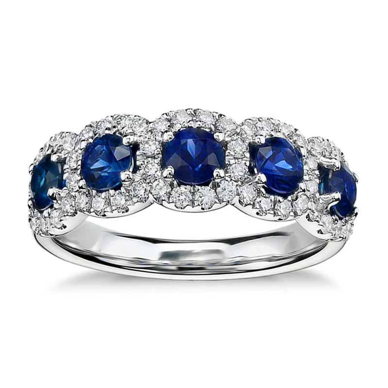 Blue Round Zircon Ring