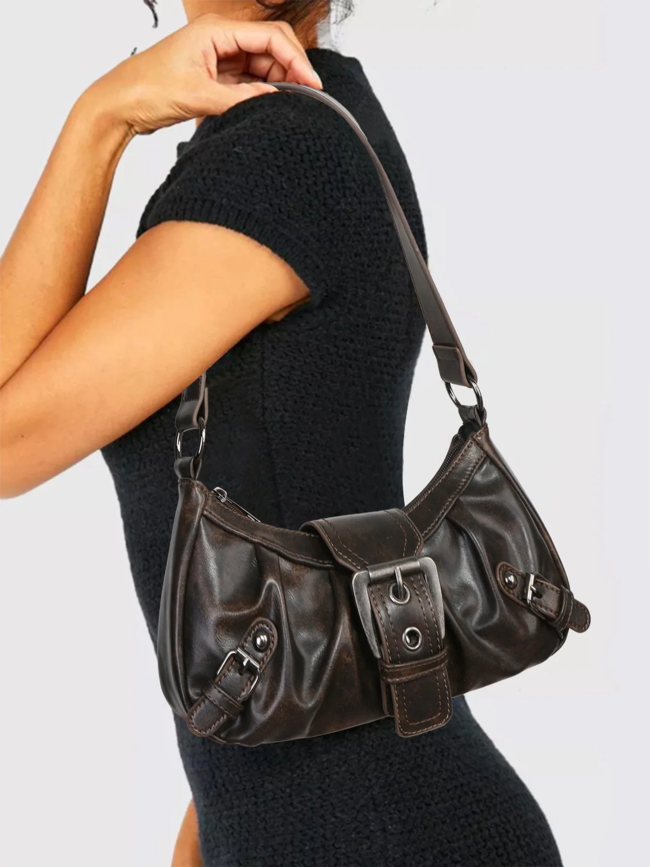 Retro Y2K Spicy Girl Leather Armpit Bag