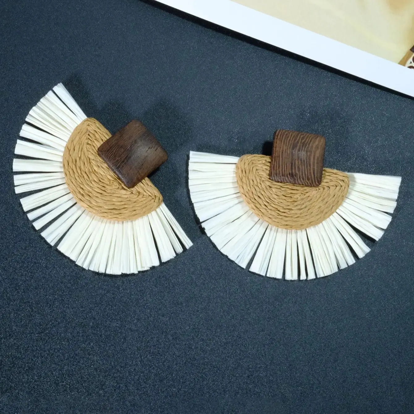 Rattan Raffia Tassel Pendant Earrings