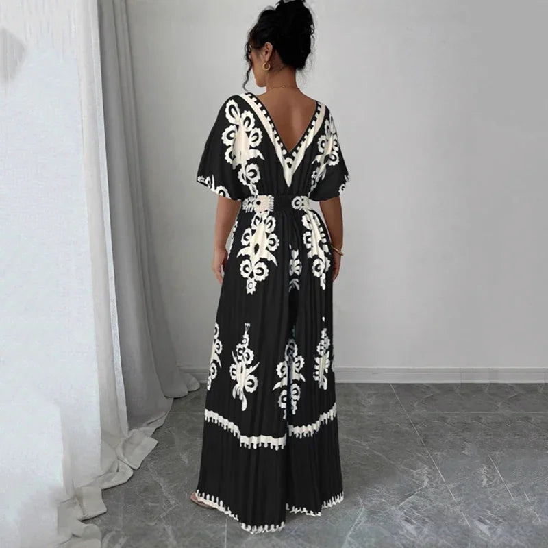 Printed Jumpsuit V Neck