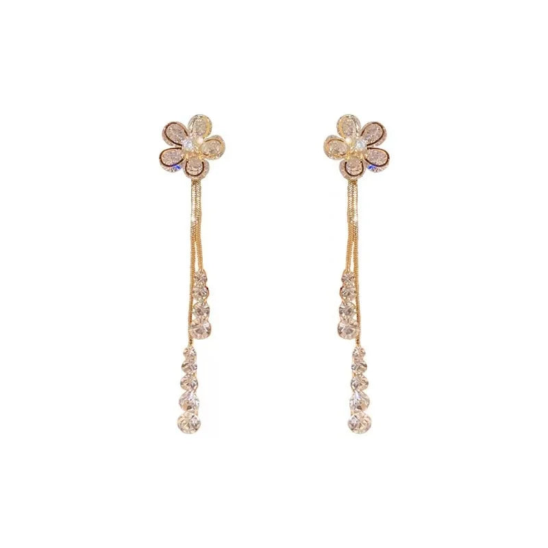 Korean Rhinestone Flower Drop Earrings